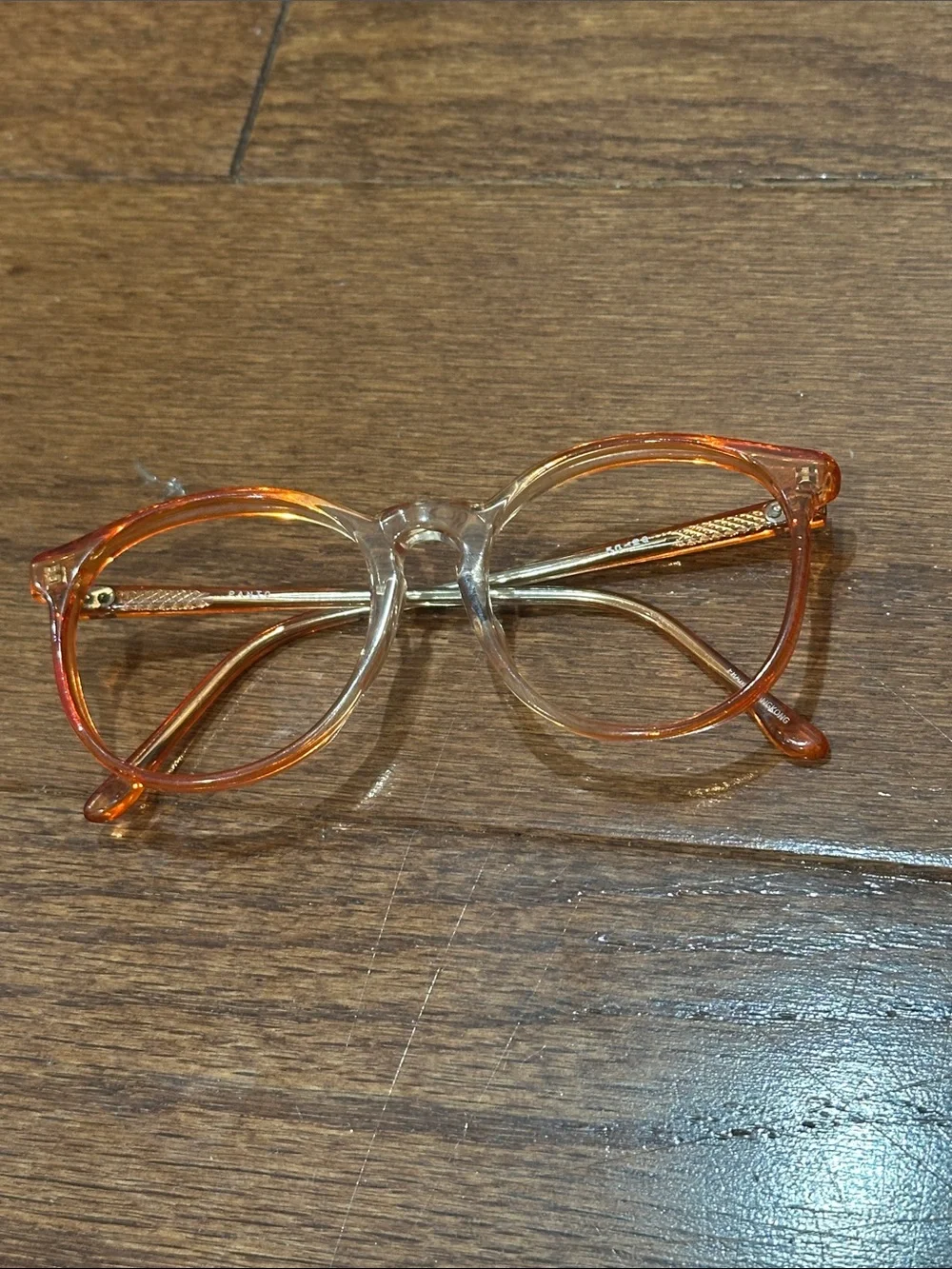 Panto Clear Orange Round Frame Glasses—no lenses